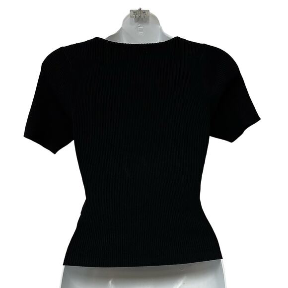 Sandro Temple Twisted Short Sleeve Sweater Black Size 2 US Medium New - Picture 2 of 5
